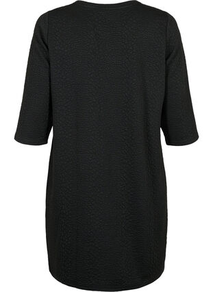 Kjole med tekstur og 3/4 ærmer, Black, Packshot image number 1
