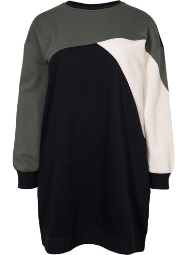Lang sweatshirt med colorblock, Black Color Block, Packshot image number 0