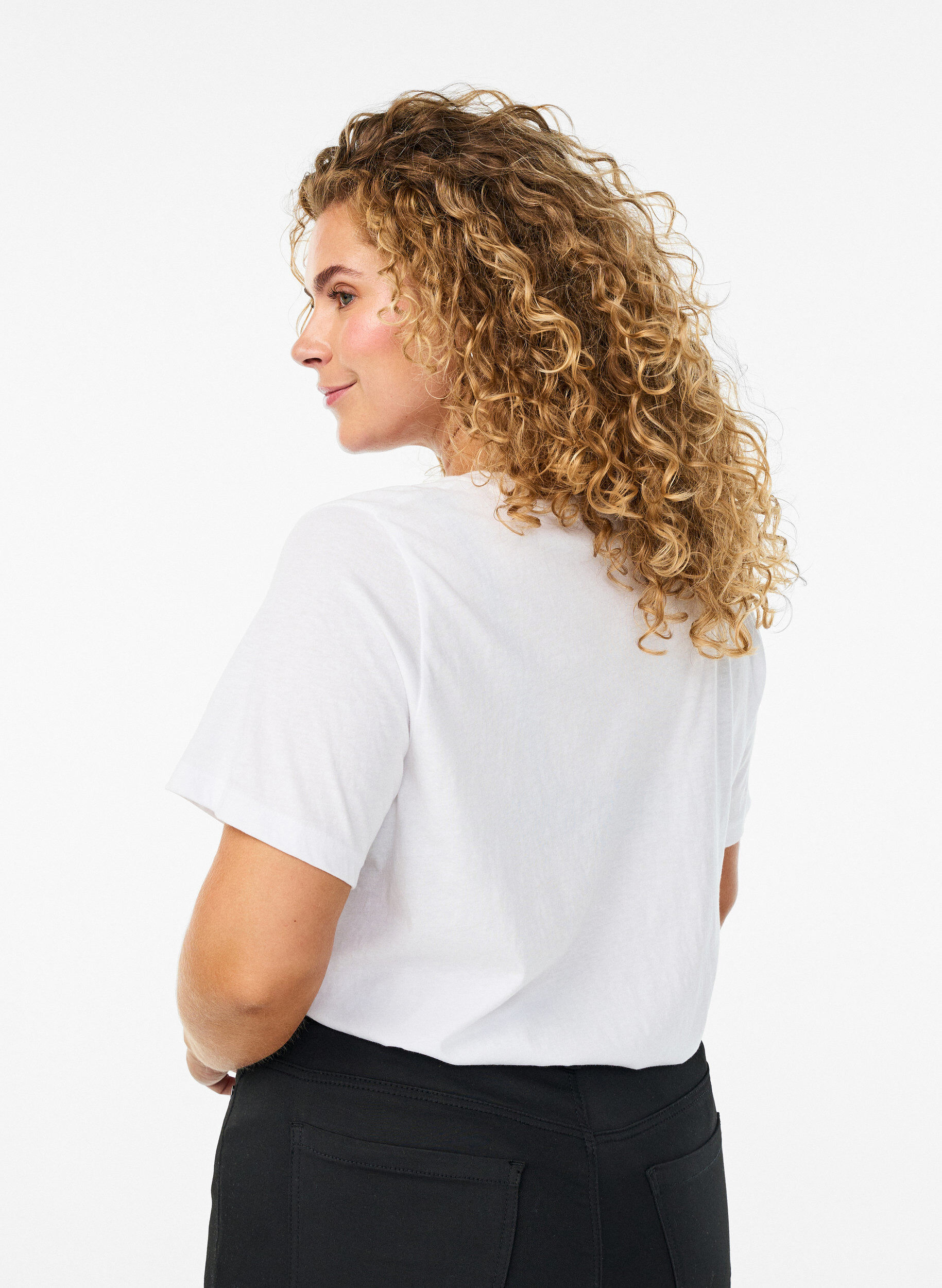 Zizzi Kort&aelig;rmet t-shirt med v-udsk&aelig;ring, Hvid, Model image number 2