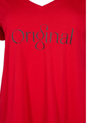 Bomulds t-shirt med teksttryk og v-hals, Tango Red ORI, Packshot image number 2