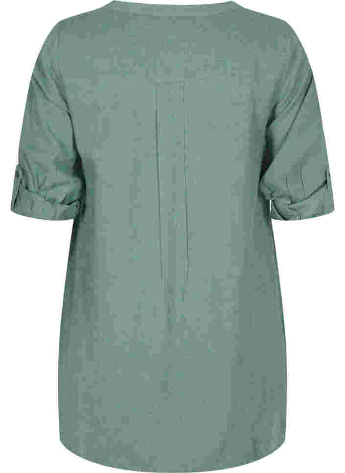 Lang skjorte med 3/4 ærmer og v-udskæring, Balsam Green, Packshot image number 1