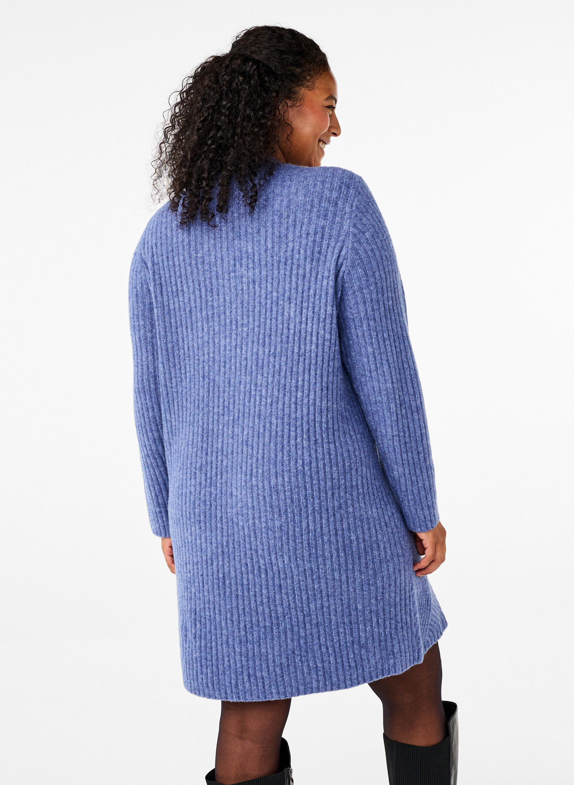 Zizzi Kort ribstrikket kjole med rund hals, Grey Blue Mel., Model image number 1