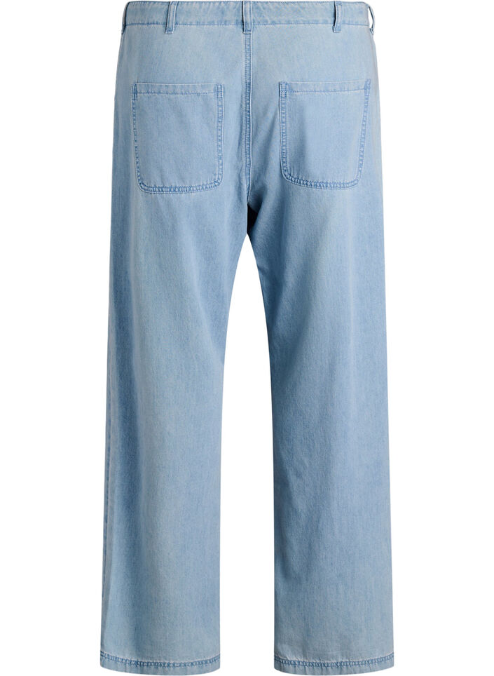 Jeans med høj talje og bindebånd, Blå, Packshot image number 1
