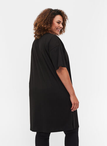 T-shirt kjole i bomuld med printdetaljer, Black w. Black, Model image number 1