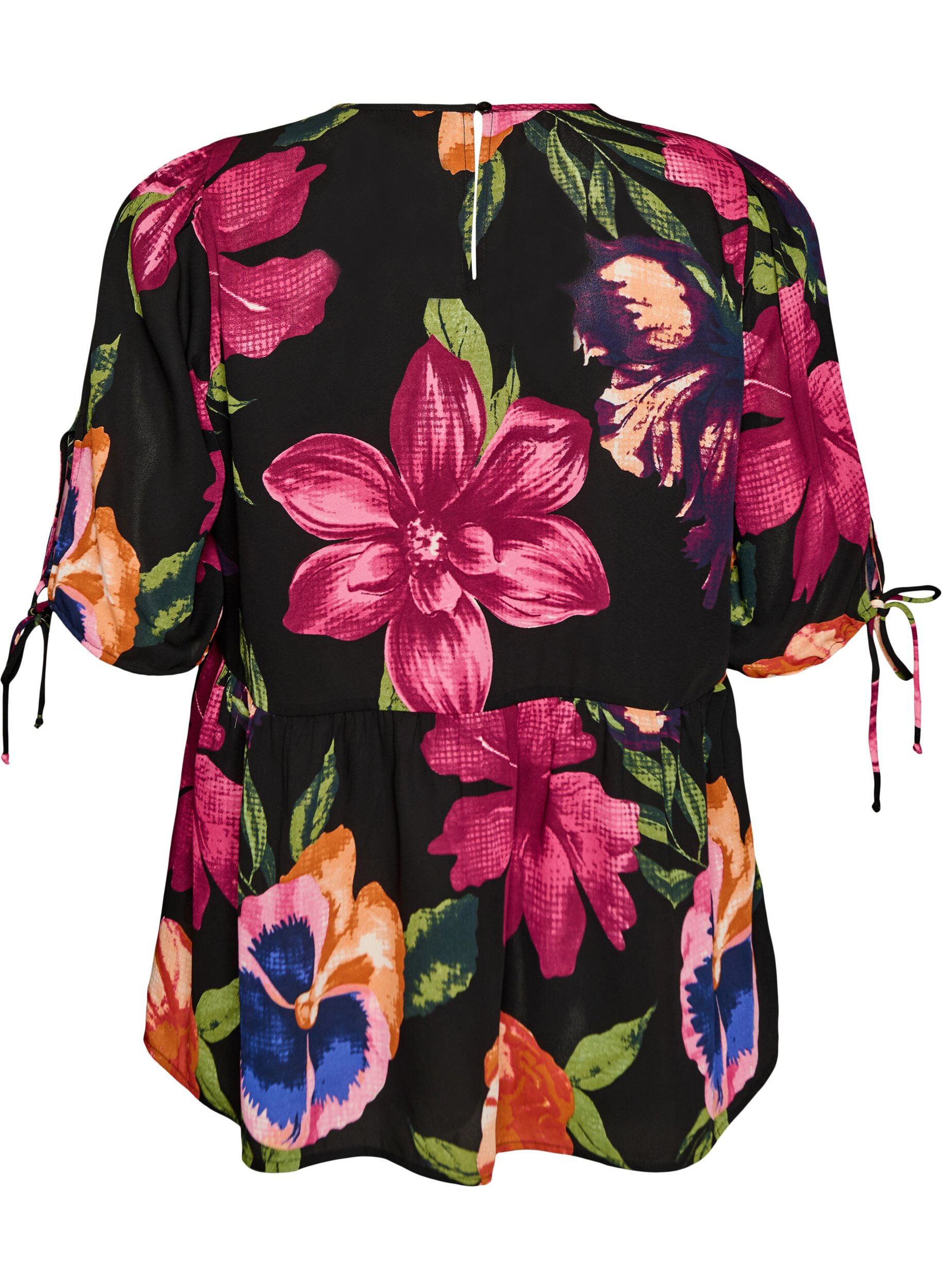 ZizziBluse med blomsterprint og peplum-effekt, Sort, Packshot image number 1