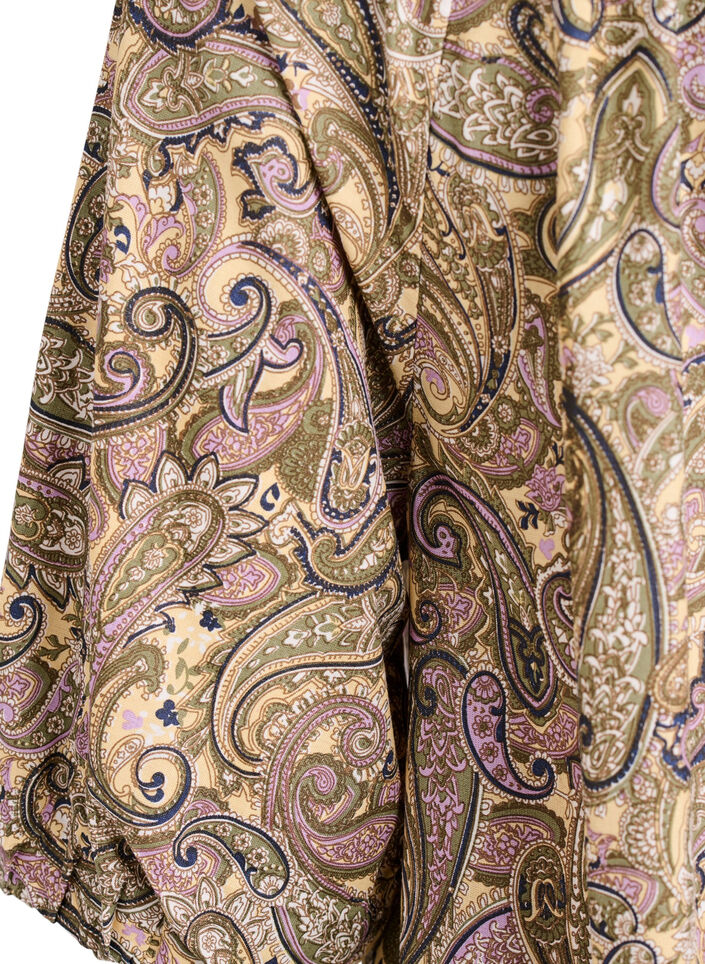 Bluse i viskose med paisleyprint og bindesnor, Gul, Packshot image number 3