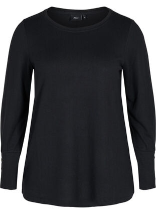 Langærmet bluse med knappedetaljer, Black, Packshot image number 0