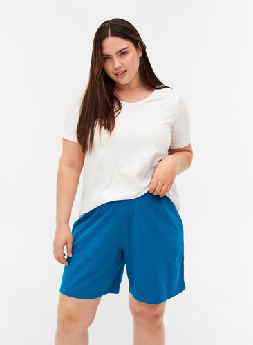 Løse bomulds shorts med lommer, Fjord Blue, Model image number 0