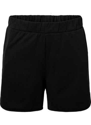 Ensfarvede sweatshorts med lommer, Black, Packshot image number 0