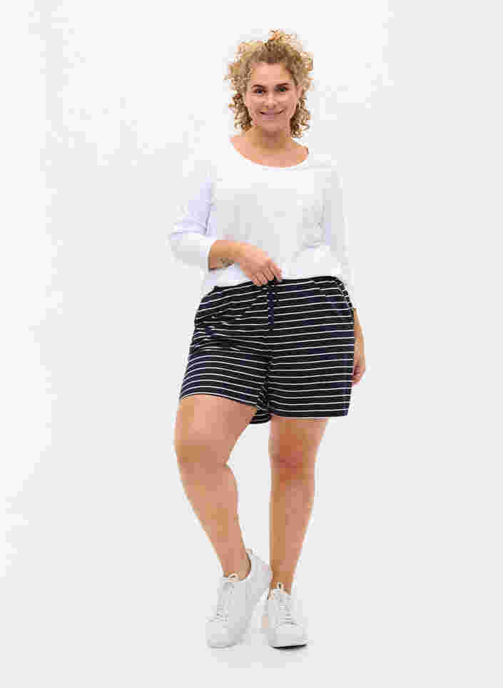 Bomulds shorts med lommer, Blue Stripe, Model