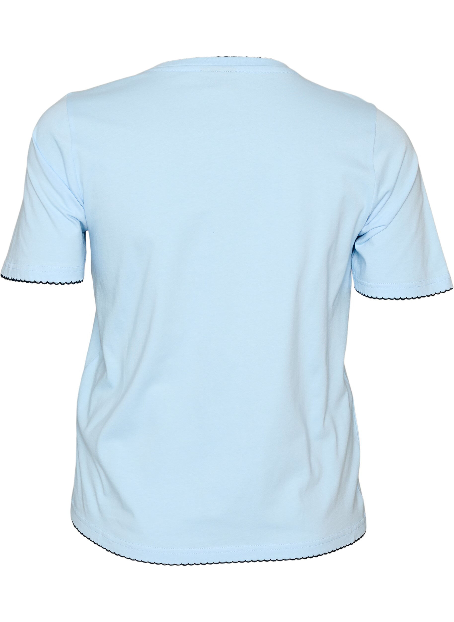 ZizziT-shirt i bomuld med b&oslash;lgede kontrastkanter, Bl&aring;, Packshot image number 1
