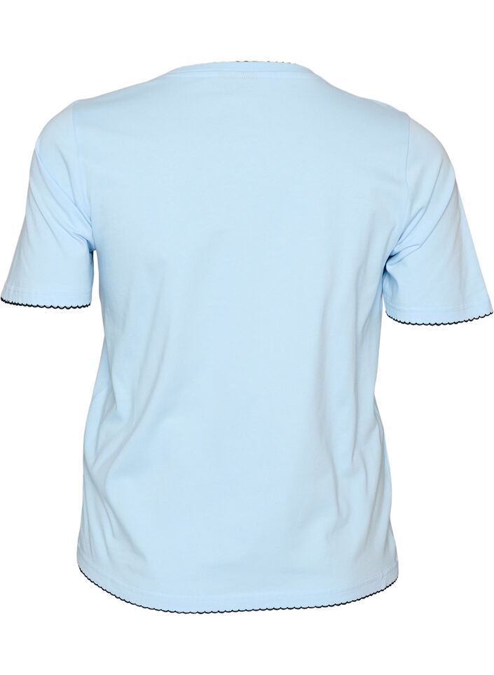 T-shirt i bomuld med b&oslash;lgede kontrastkanter, Bl&aring;, Packshot image number 1