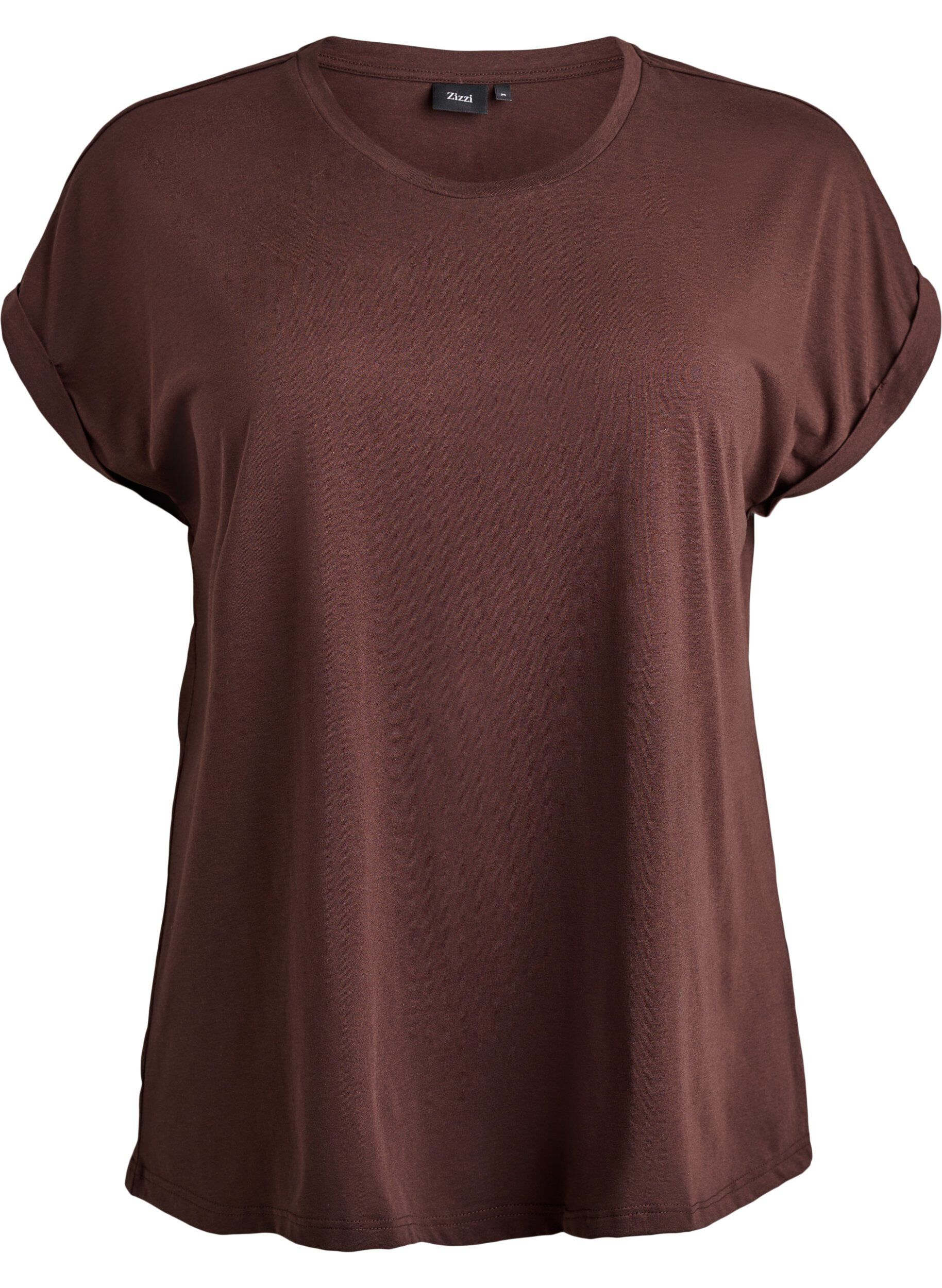 ZizziKort&aelig;rmet t-shirt i bomuldsblanding, Brun, Packshot image number 0