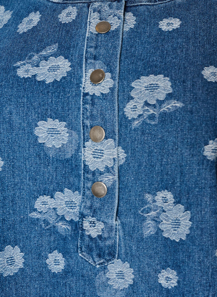 A-formet denimkjole med blomsterm&oslash;nster, Bl&aring;, Packshot image number 2