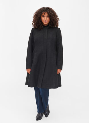 Frakke med hætte og a-shape, Black, Model image number 2