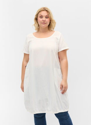 Kortærmet kjole i bomuld, Bright White, Model image number 0