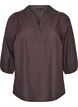 Ternet bluse med V-hals og 3/4-&aelig;rmer, Brun, Packshot image number 0