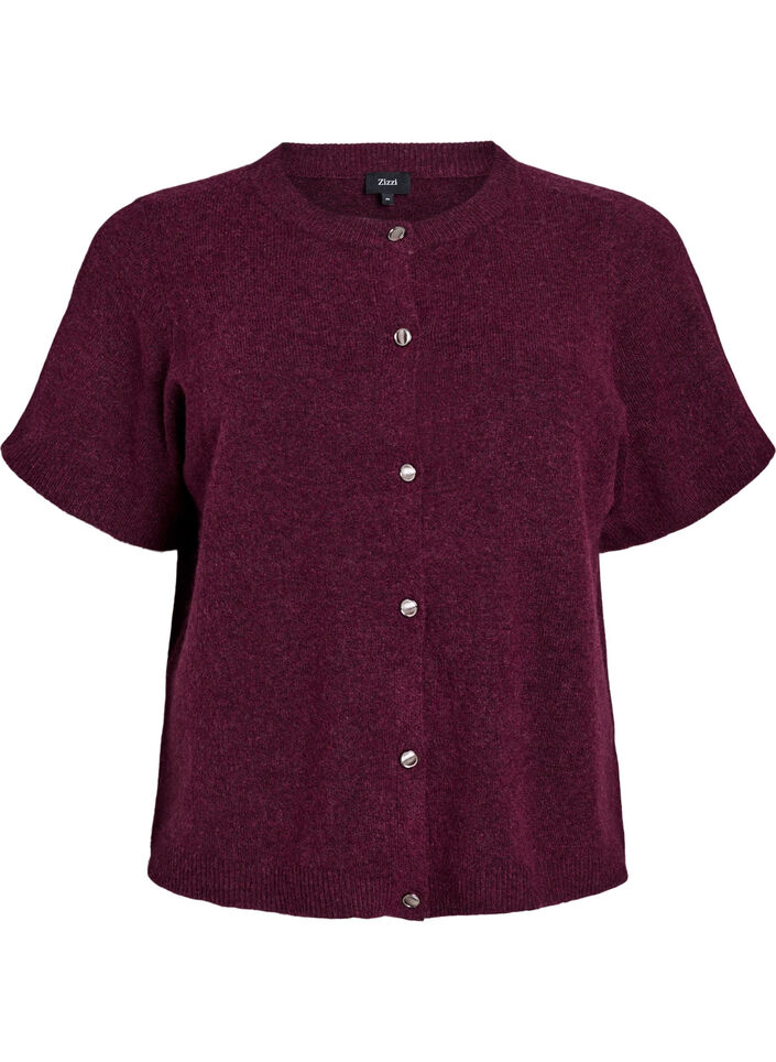 Strik cardigan med korte &aelig;rmer, M&oslash;rk Bordeaux, Packshot image number 0