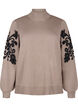 Strikbluse med broderi, Desert Taupe Comb, Packshot image number 0