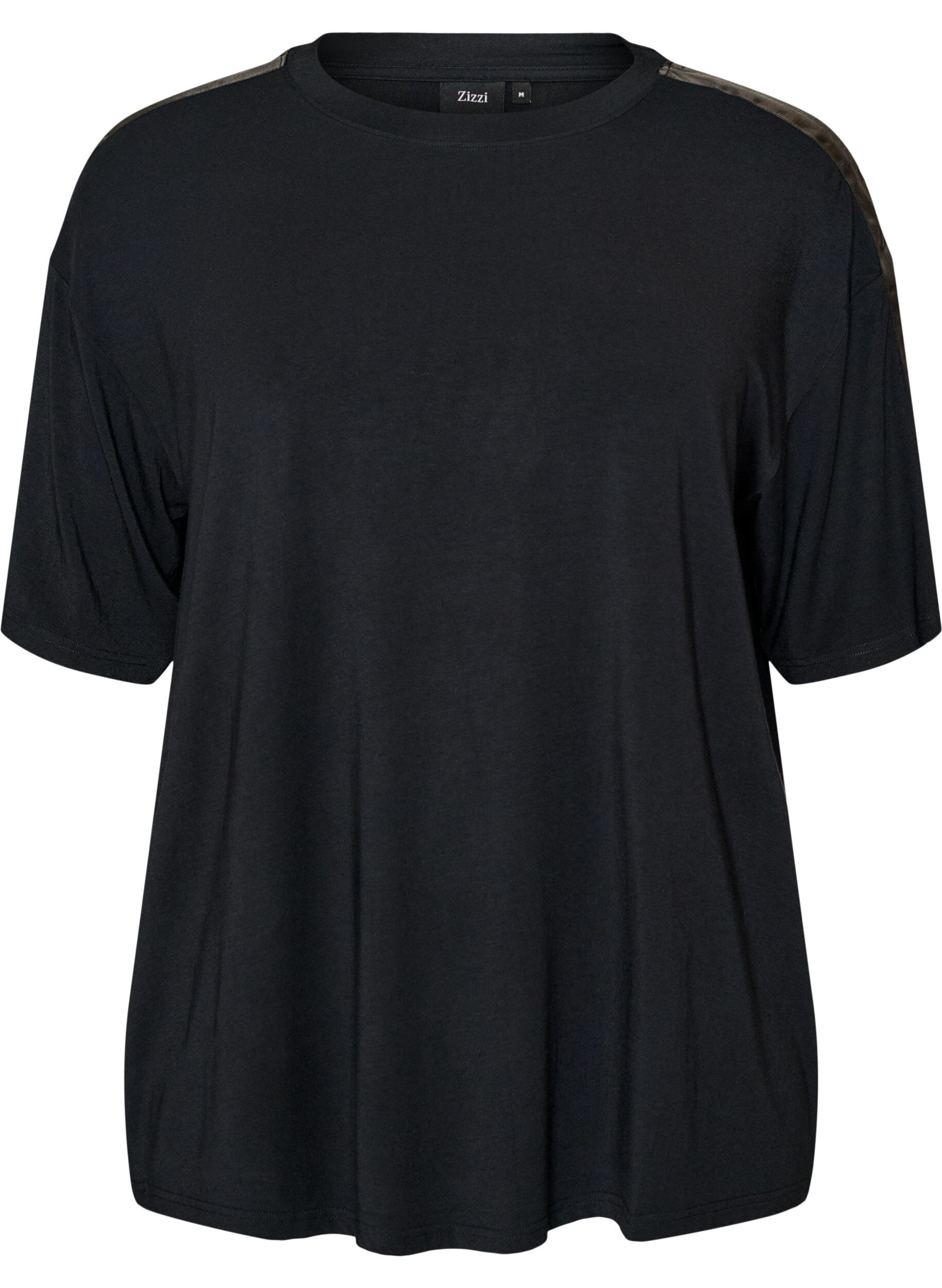 ZizziNat T-shirt i modal med kontrastb&aring;nd, Sort, Packshot image number 0