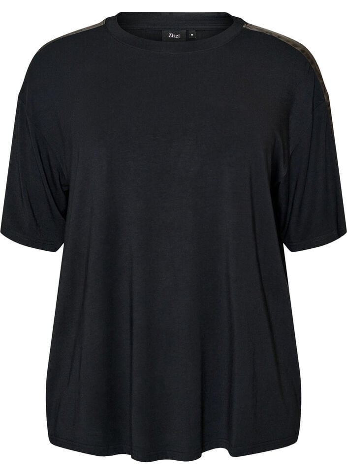 Nat T-shirt i modal med kontrastb&aring;nd, Sort, Packshot image number 0