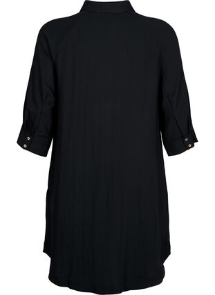 Lang viskoseskjorte med lommer og 3/4 ærmer, Black, Packshot image number 1