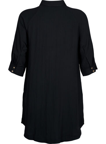 Lang viskoseskjorte med lommer og 3/4 ærmer, Black, Packshot image number 1