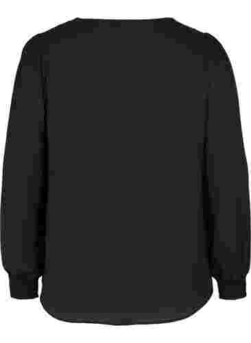 Skjorte med v-udskæring og smock, Black, Packshot image number 1