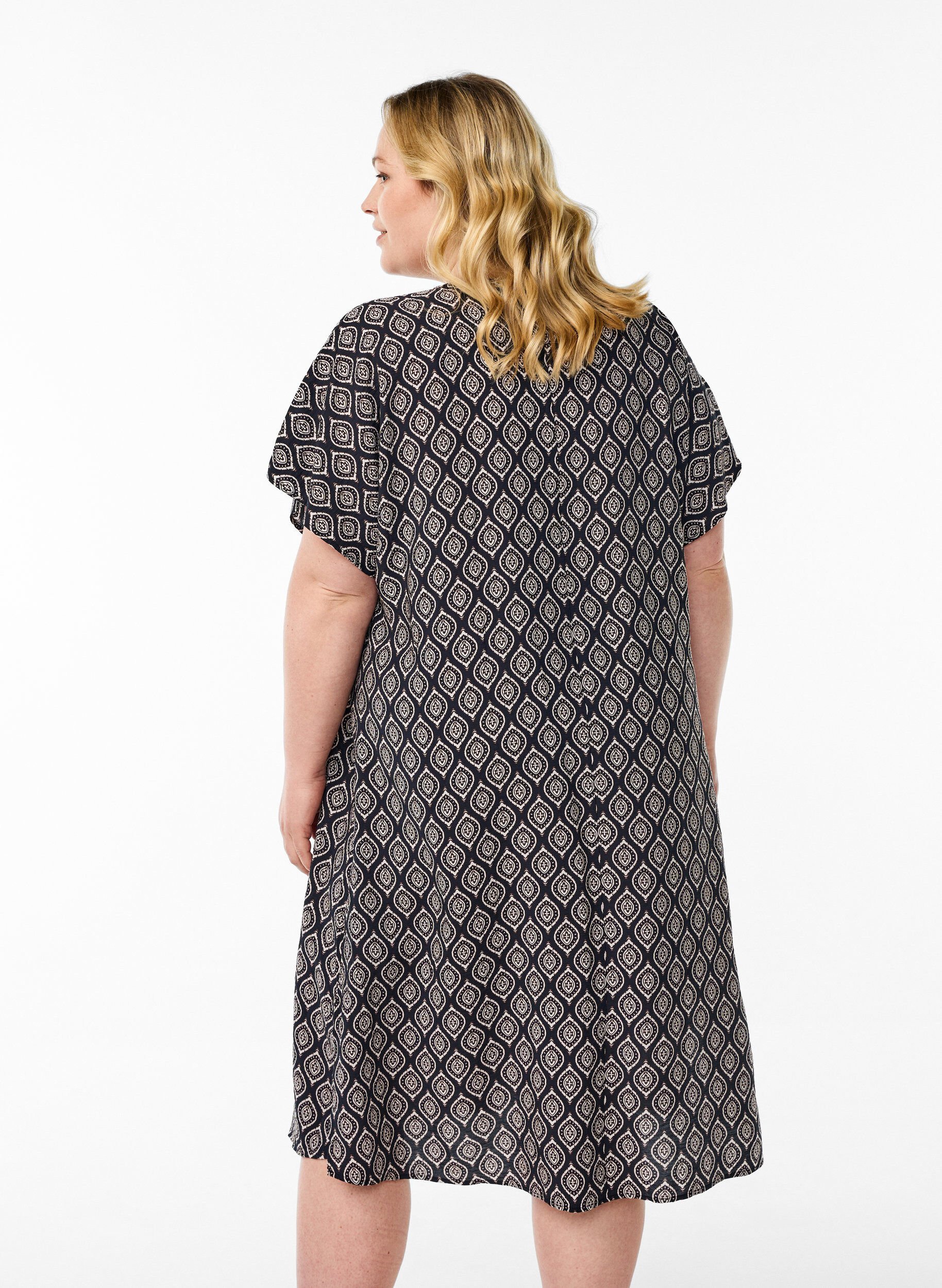 ZizziV-hals kjole i viskose, Bl&aring;, Model image number 2