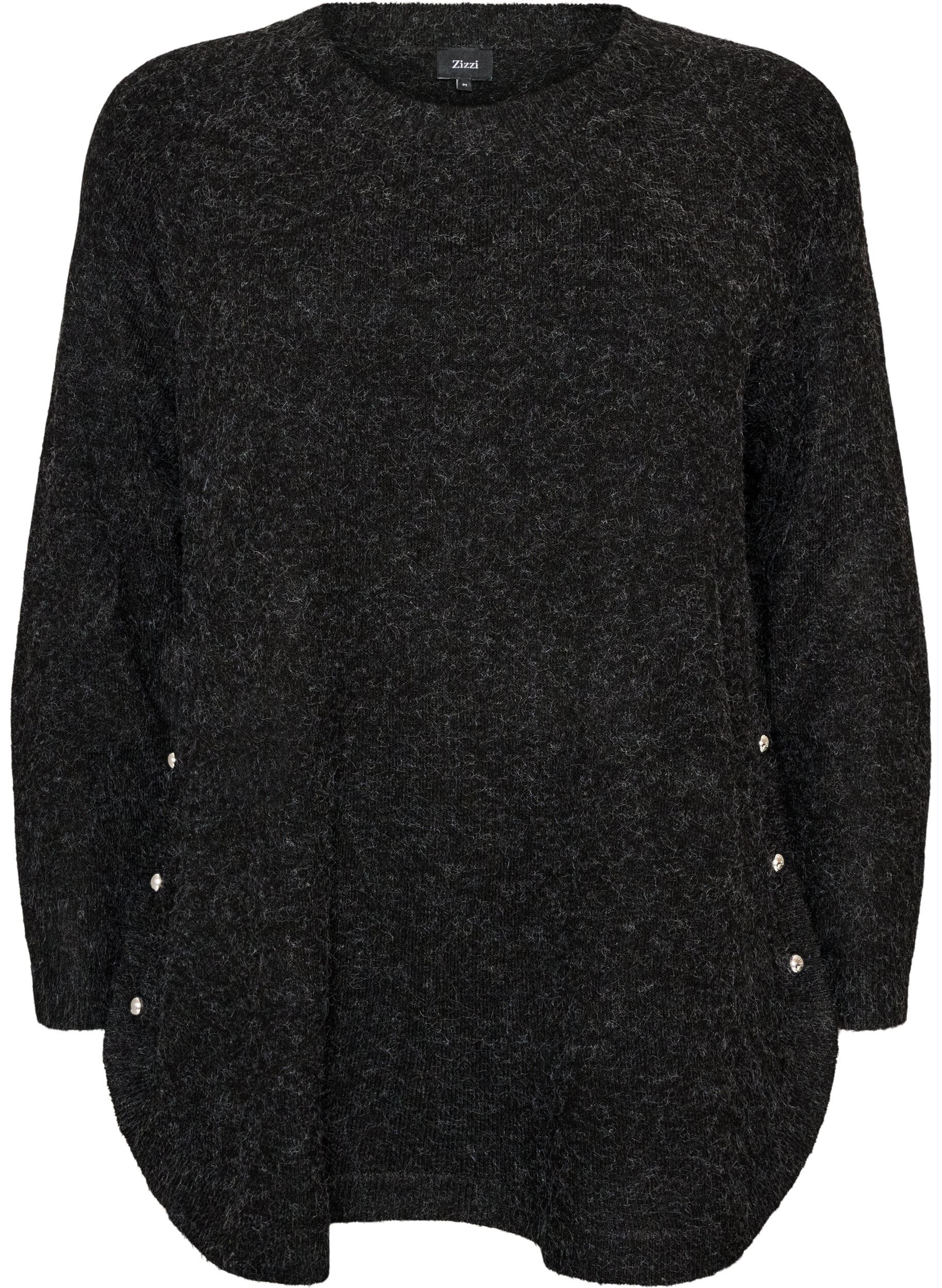 Lang strikbluse med kugleknapper