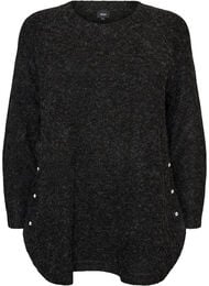 Lang strikbluse med kugleknapper, Gr&aring;