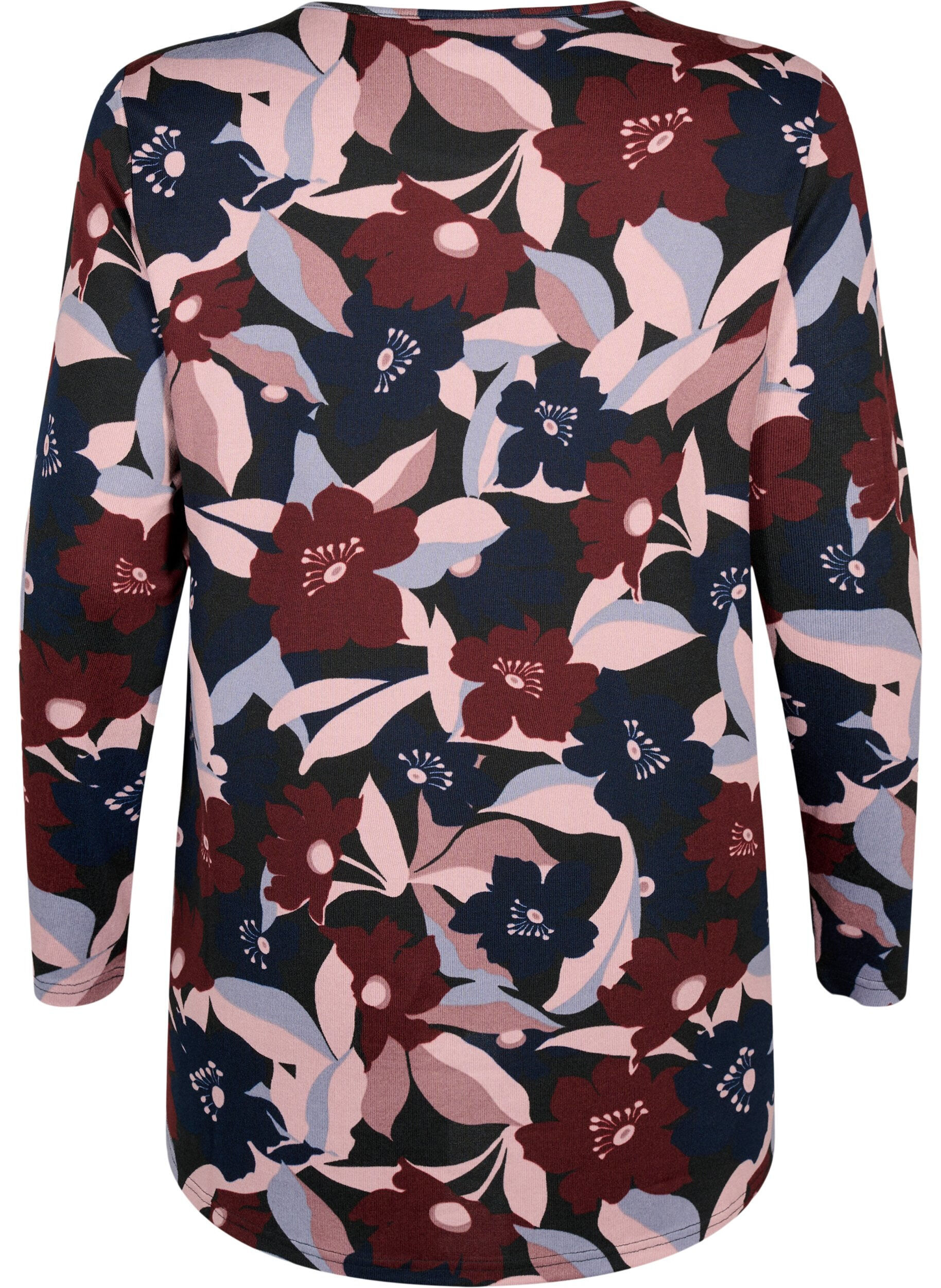 Zizzi Blomstret bluse med lange &aelig;rmer, Black Rose Flower, Packshot image number 1