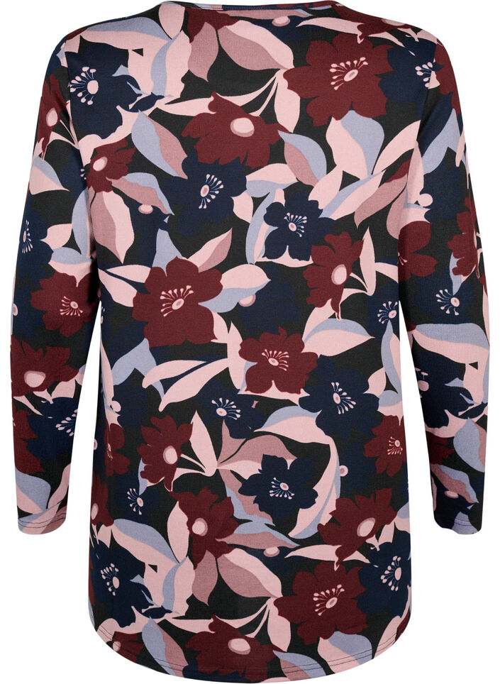 Blomstret bluse med lange ærmer, Black Rose Flower, Packshot image number 1
