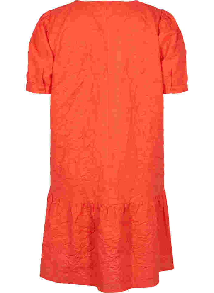 Struktureret kjole med korte pufærmer, Mandarin Red, Packshot image number 1
