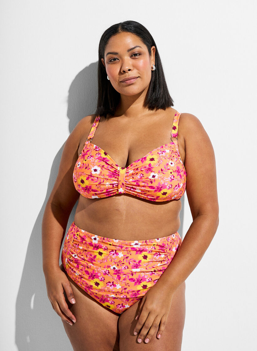 H&oslash;jtaljet bikinitrusse med m&oslash;nster, Orange, Model image number 0