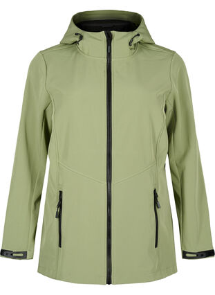 Kort softshell jakke med lommer, Oil Green, Packshot image number 0