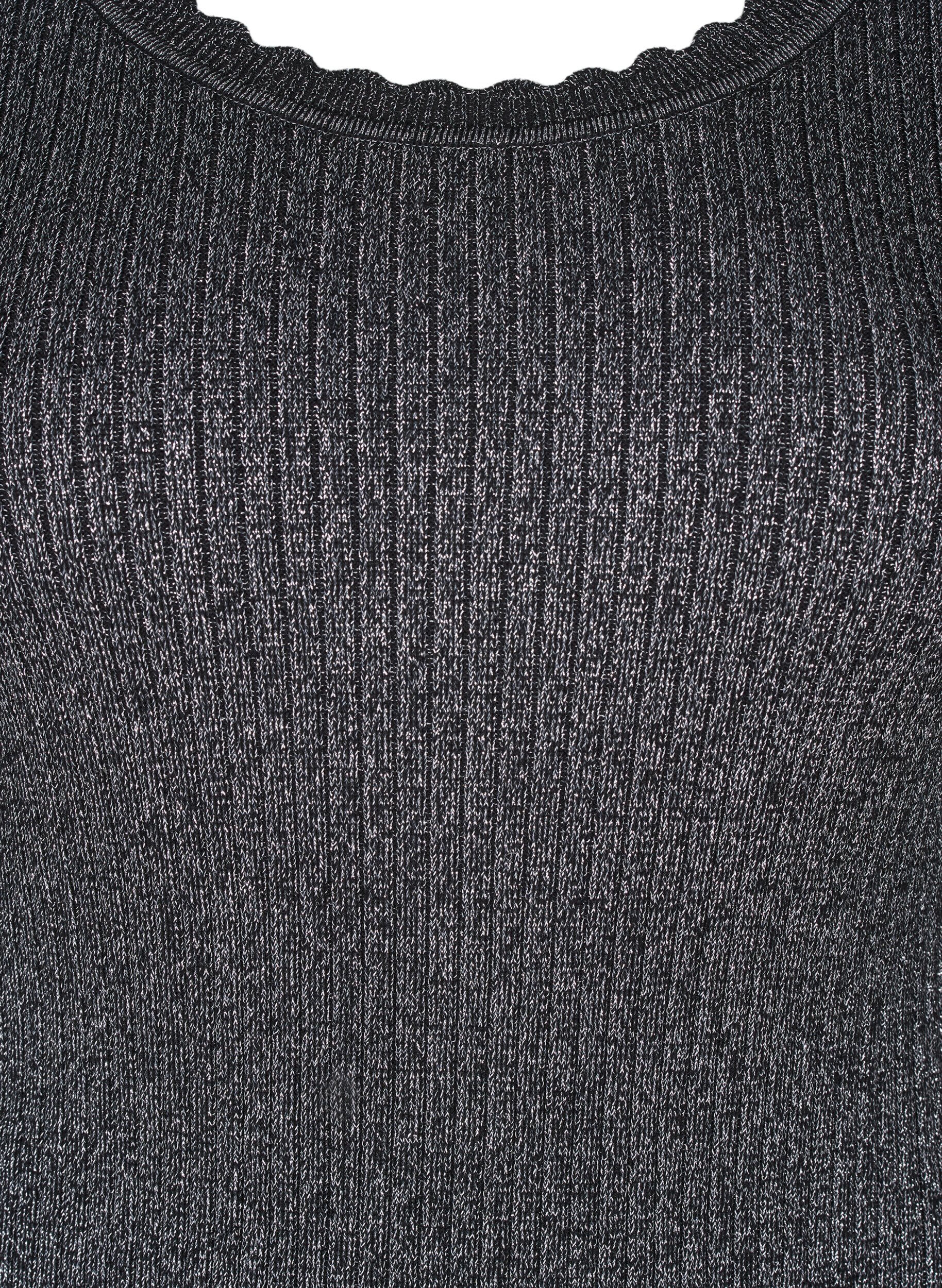 Zizzi T&aelig;tsiddende strikbluse med glimmertr&aring;d, Sort, Packshot image number 2