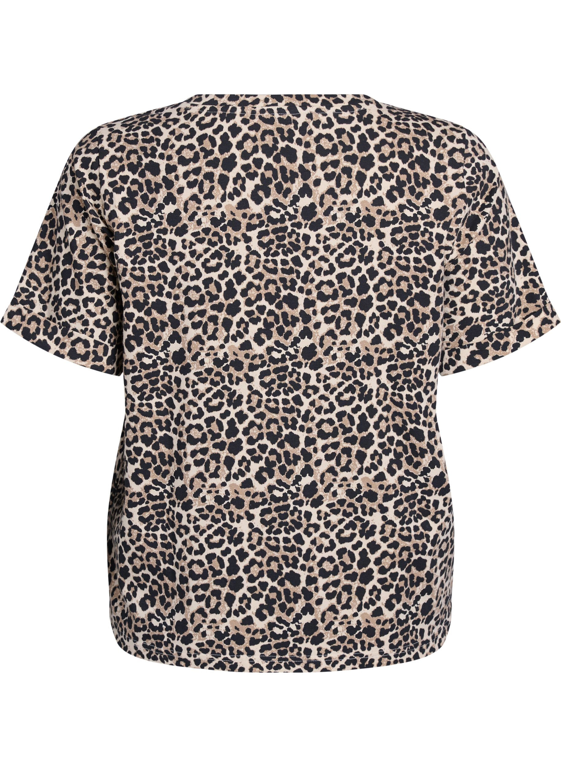 Zizzi T-shirt med rund hals og all-over print, Brun, Packshot image number 1