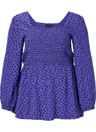 Prikket viskosebluse med smock, R.Blue w. Black Dot