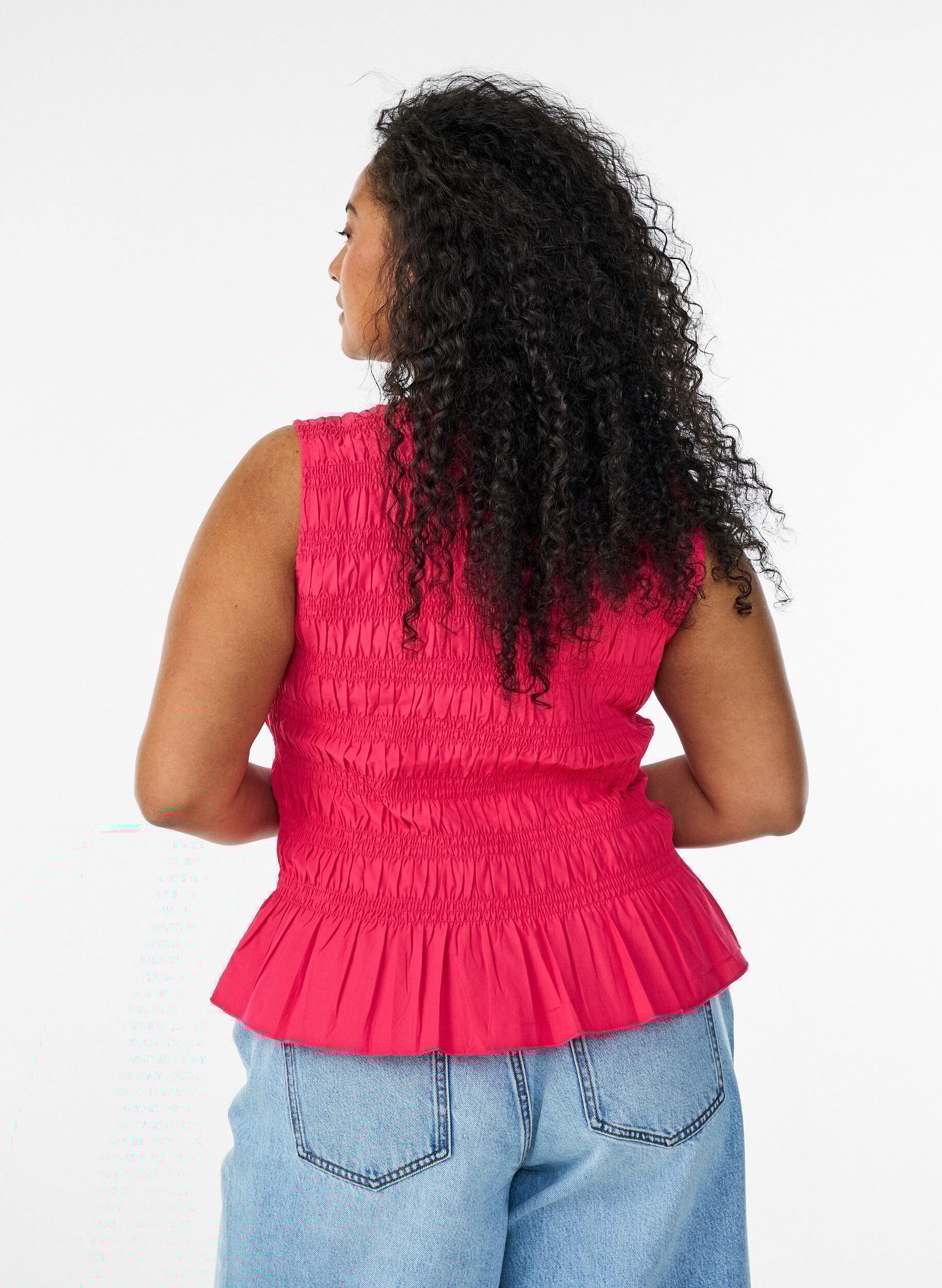 ZizziSmocktop med b&aring;dudsk&aelig;ring og peplumkant, Lyser&oslash;d, Model image number 2