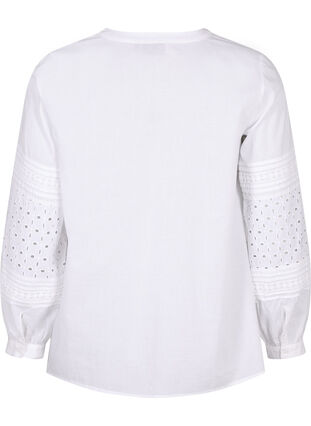 Bluse med lange ærmer og dekorative detaljer, Bright White, Packshot image number 1