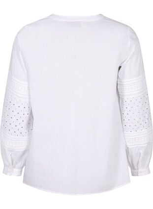 Bluse med lange ærmer og dekorative detaljer, Bright White, Packshot image number 1