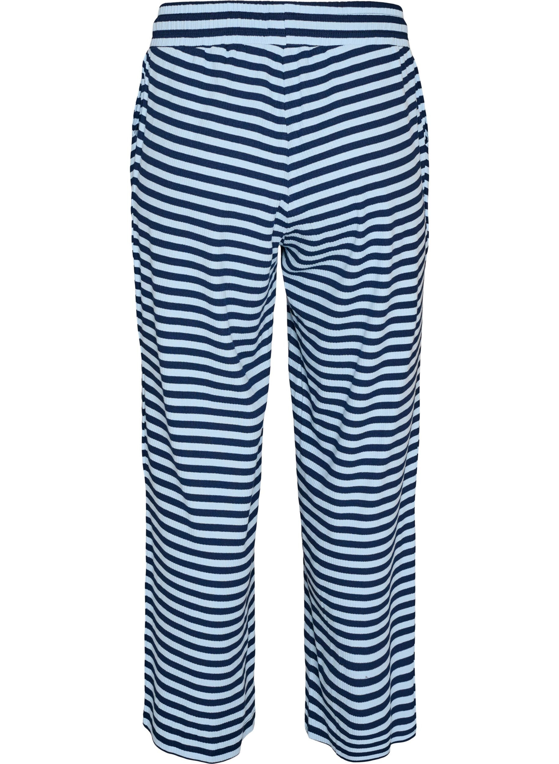 ZizziStribede natbukser med h&oslash;j talje og brede ben, Bl&aring;, Packshot image number 1