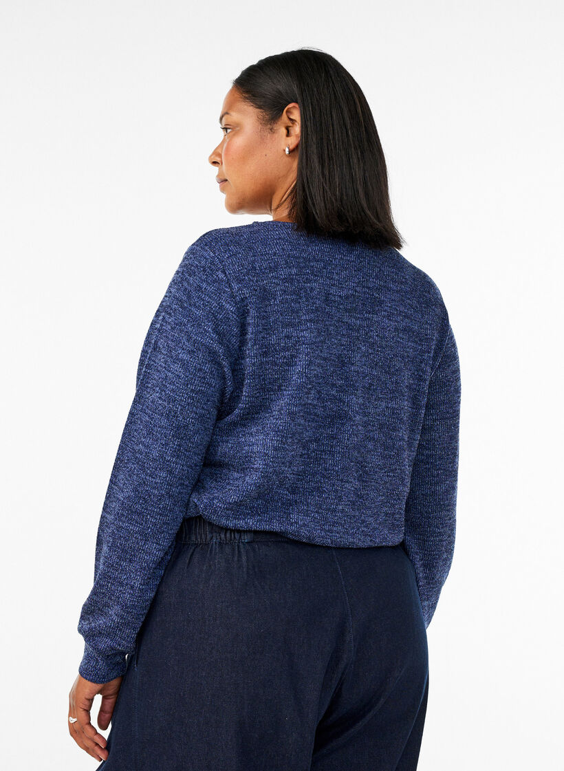 Jerseybluse med V-hals og lange &aelig;rmer, Bl&aring;, Model image number 2