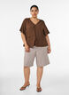 Bluse med struktur og bindeb&aring;nd i taljen, Brun, Model image number 1