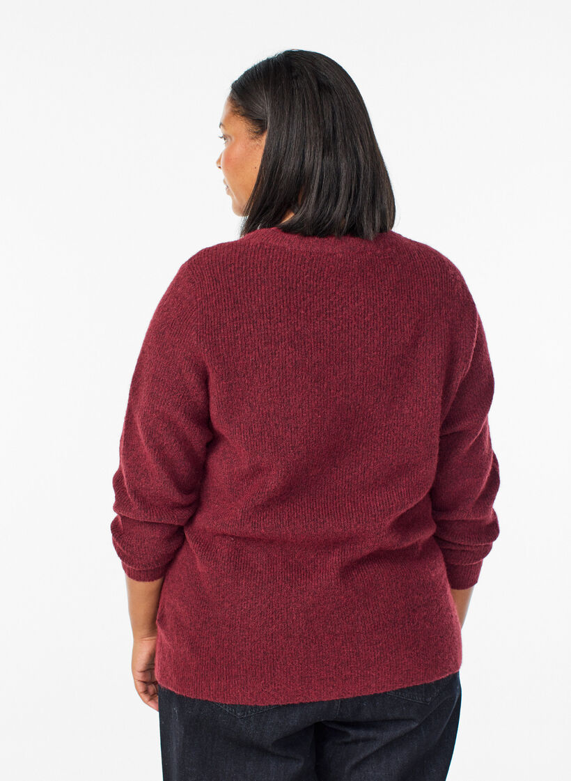 Meleret strikbluse med rund hals, R&oslash;d, Model image number 2