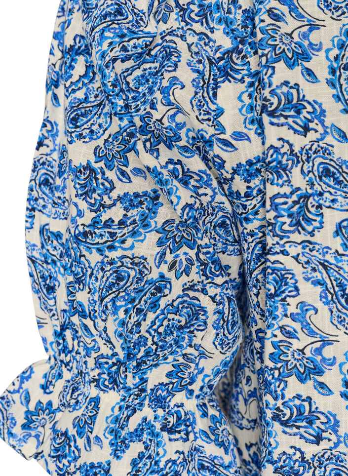 Bluse i bomuld med firkantet udsk&aelig;ring, Bl&aring;, Packshot image number 3