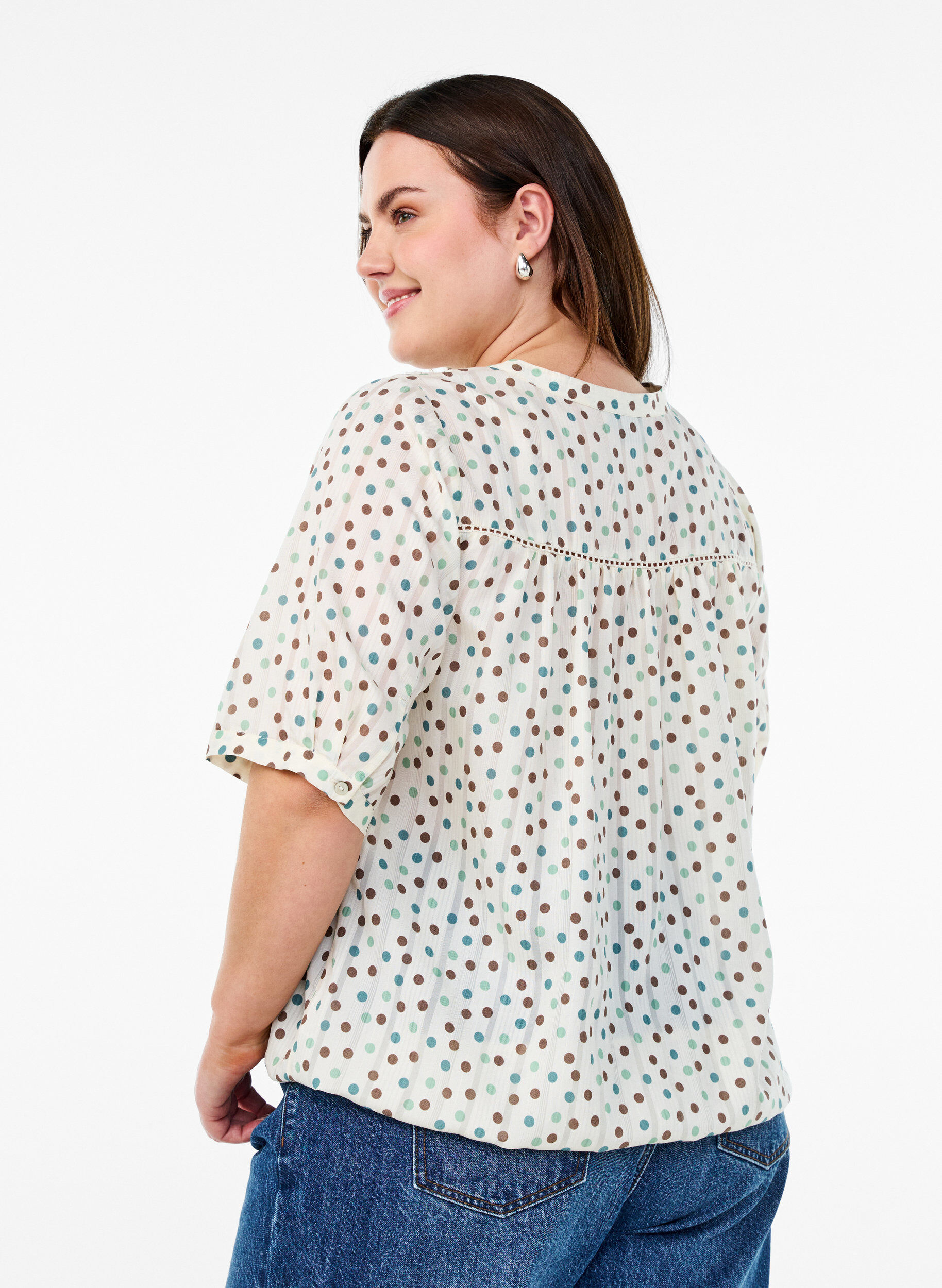 Zizzi Bluse med print og 1/2 &aelig;rmer, Hvid, Model image number 2