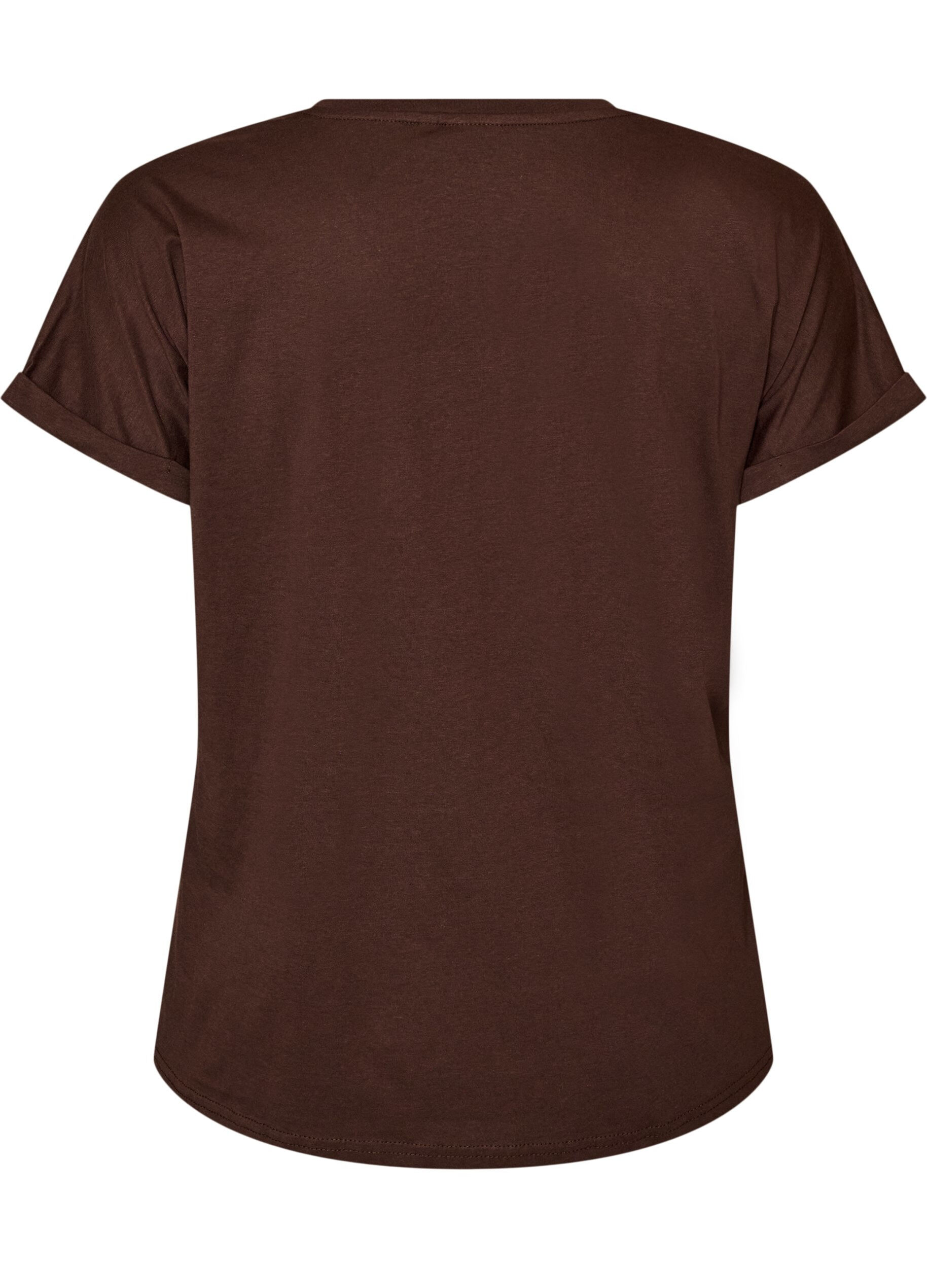 ZizziT-shirt i bomuld med blomstermotiv, Brun, Packshot image number 1