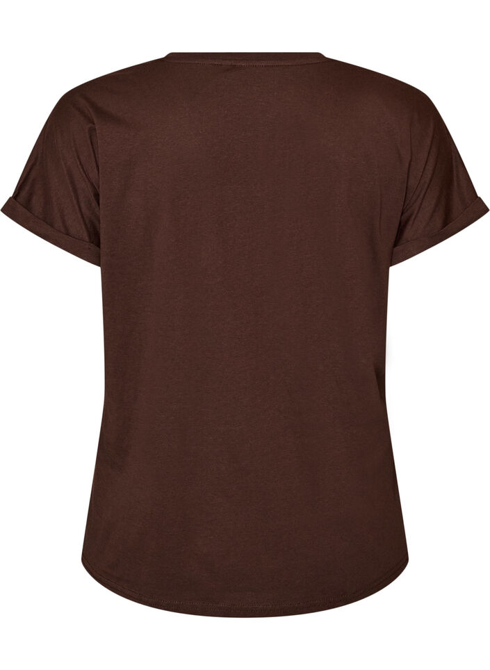 T-shirt i bomuld med blomstermotiv, Brun, Packshot image number 1